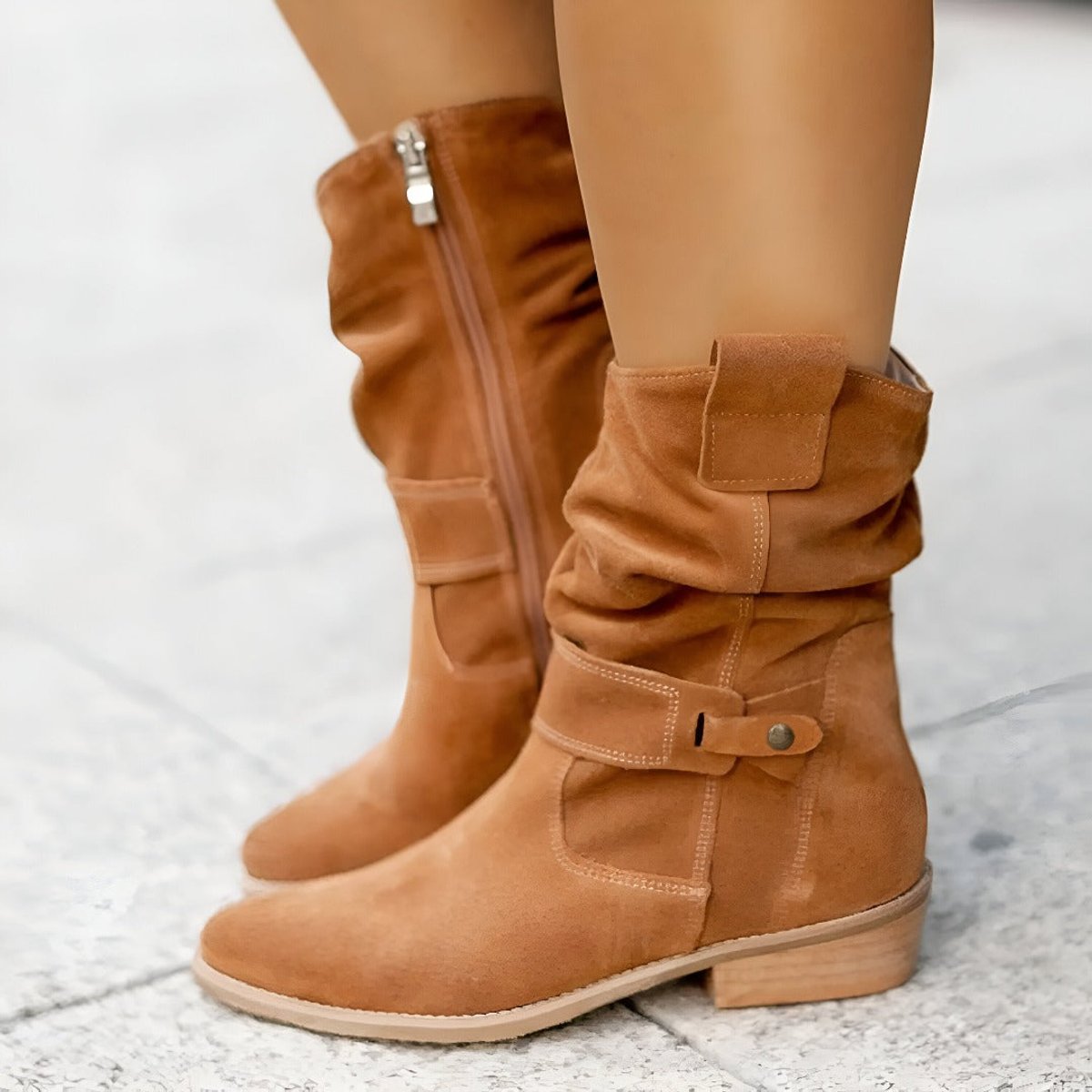 Women's Slouch Mid-Calf Low Heel Boots