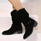 Women's Slouch Mid-Calf Low Heel Boots