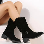 Women's Slouch Mid-Calf Low Heel Boots