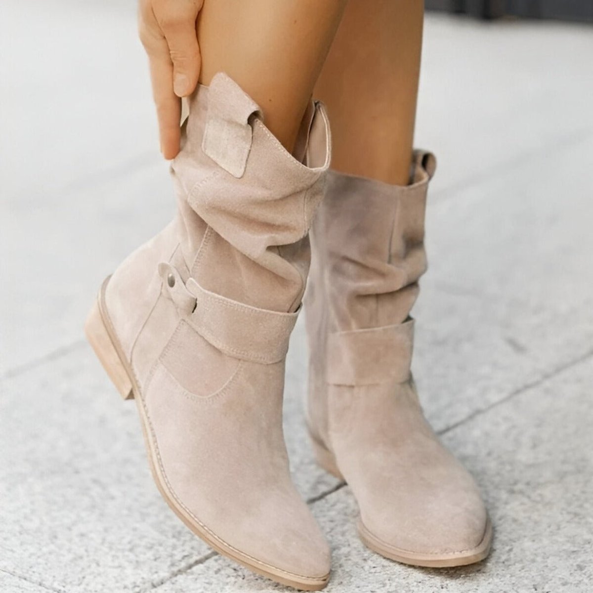 Women's Slouch Mid-Calf Low Heel Boots