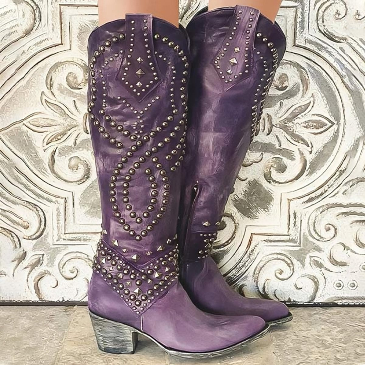 Women's Studded Western Knee-High Boots