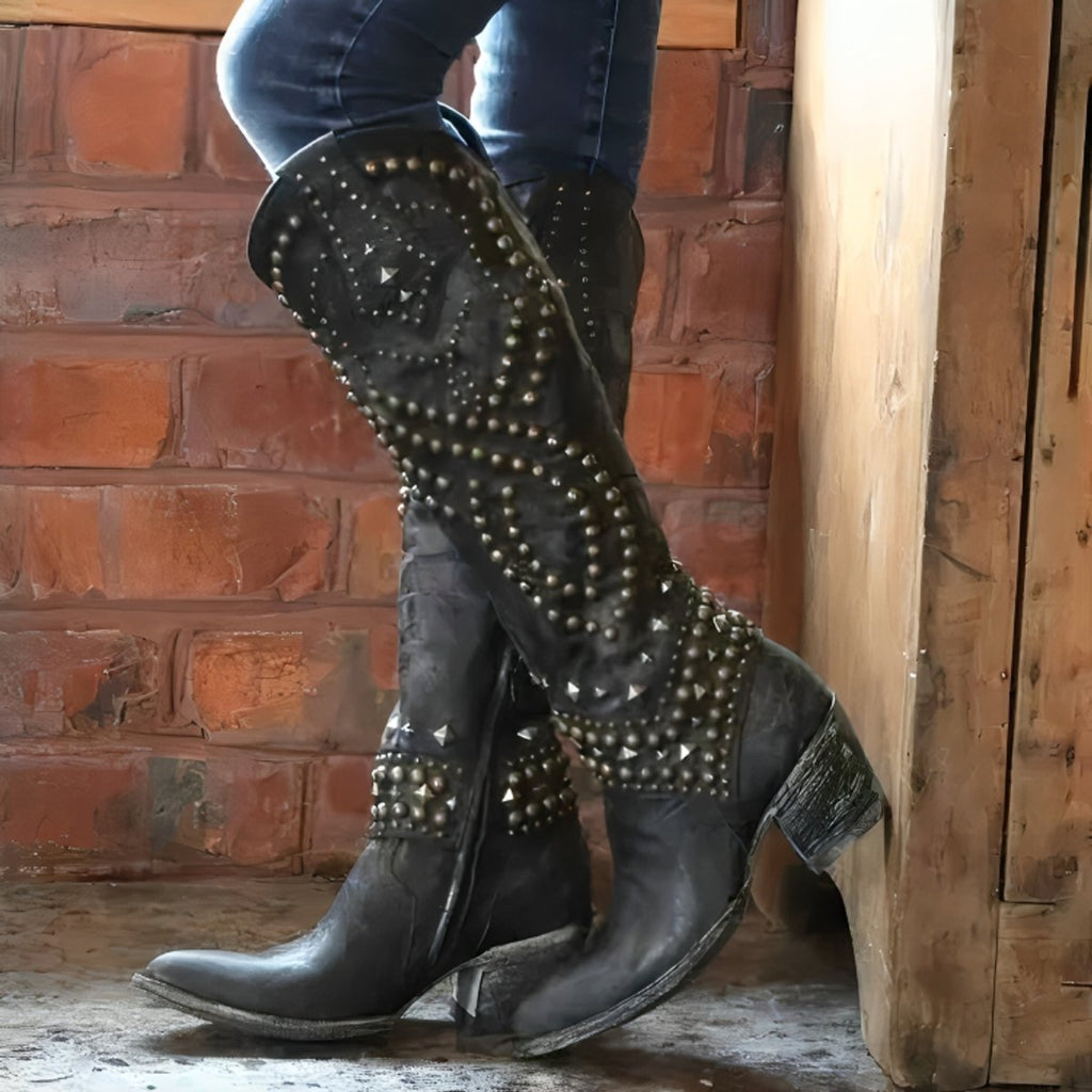 Women's Studded Western Knee-High Boots