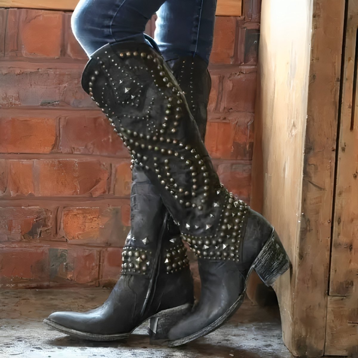 Women's Studded Western Knee-High Boots