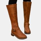 Women's Knee-High Buckle Low Heel Boots