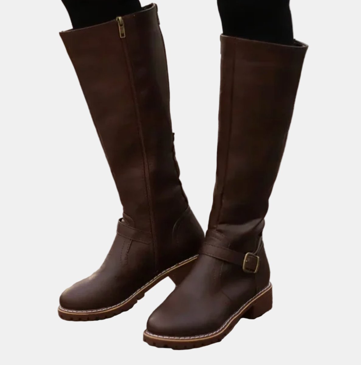 Women's Knee-High Buckle Low Heel Boots