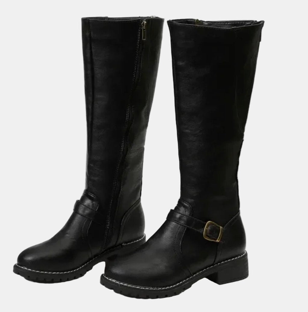 Women's Knee-High Buckle Low Heel Boots