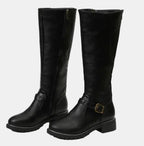 Women's Knee-High Buckle Low Heel Boots