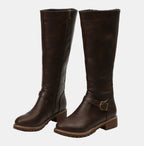 Women's Knee-High Buckle Low Heel Boots