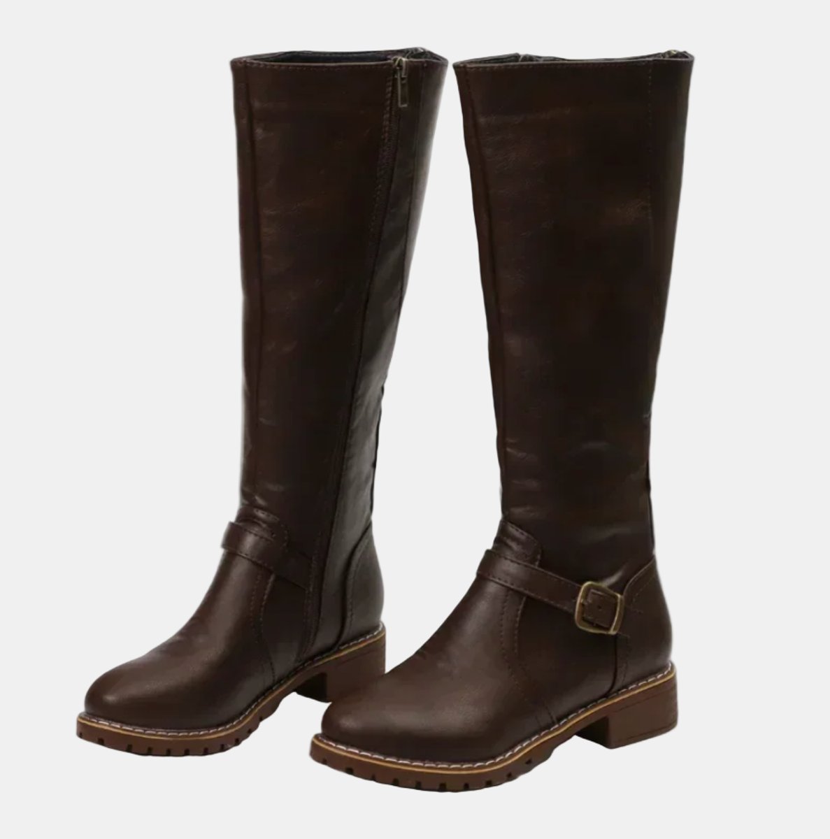 Women's Knee-High Buckle Low Heel Boots