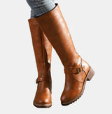 Women's Knee-High Buckle Low Heel Boots