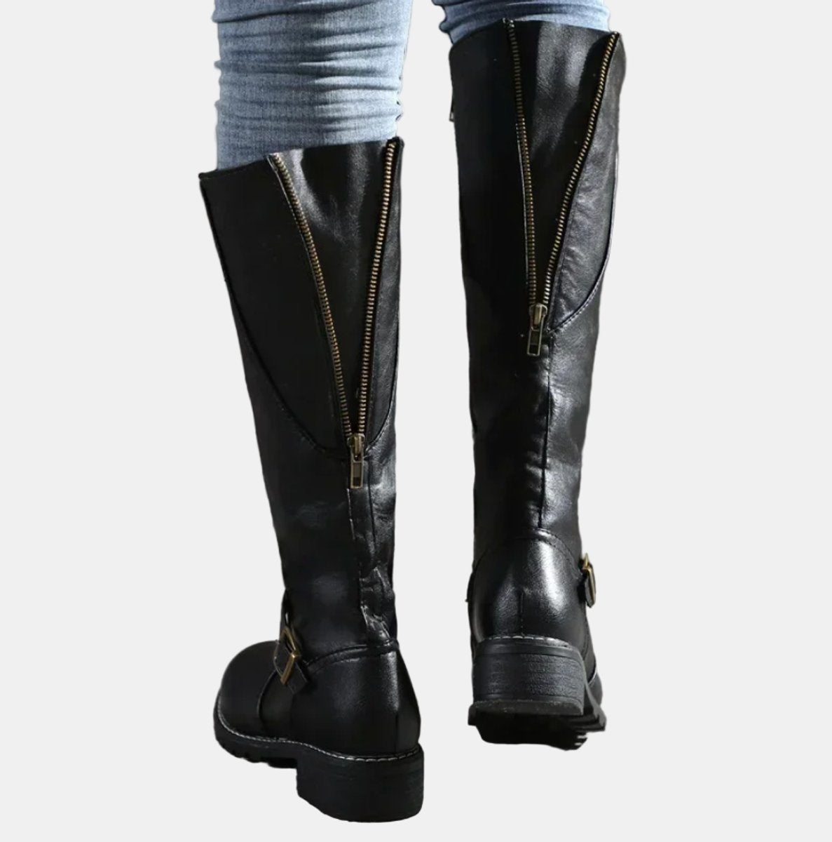 Women's Knee-High Buckle Low Heel Boots