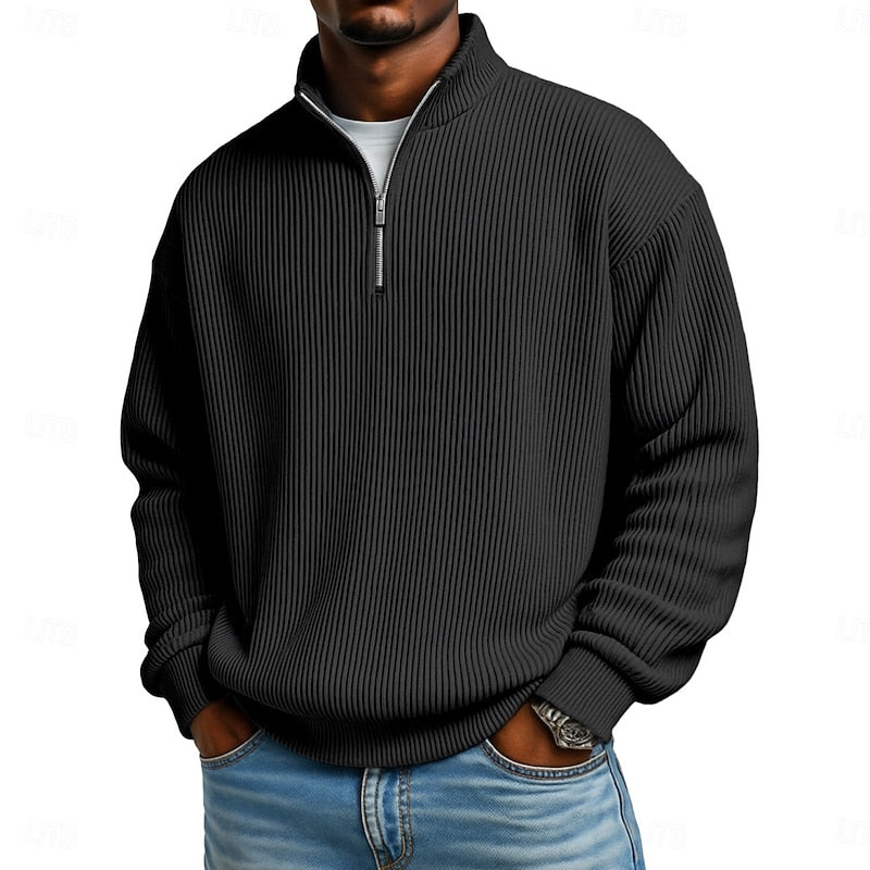 Men's Ribbed Quarter-Zip Knit Sweater
