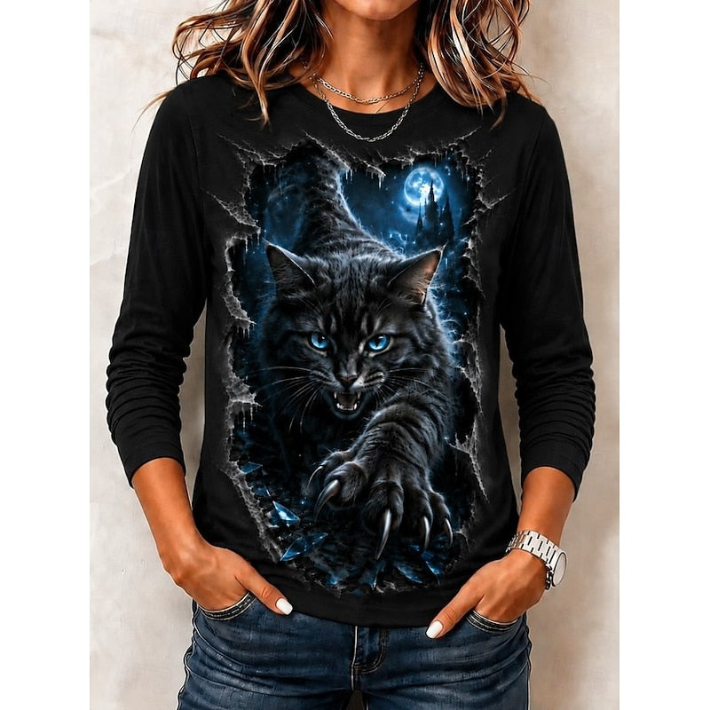 Women’s Halloween Cat Graphic Long Sleeve Top