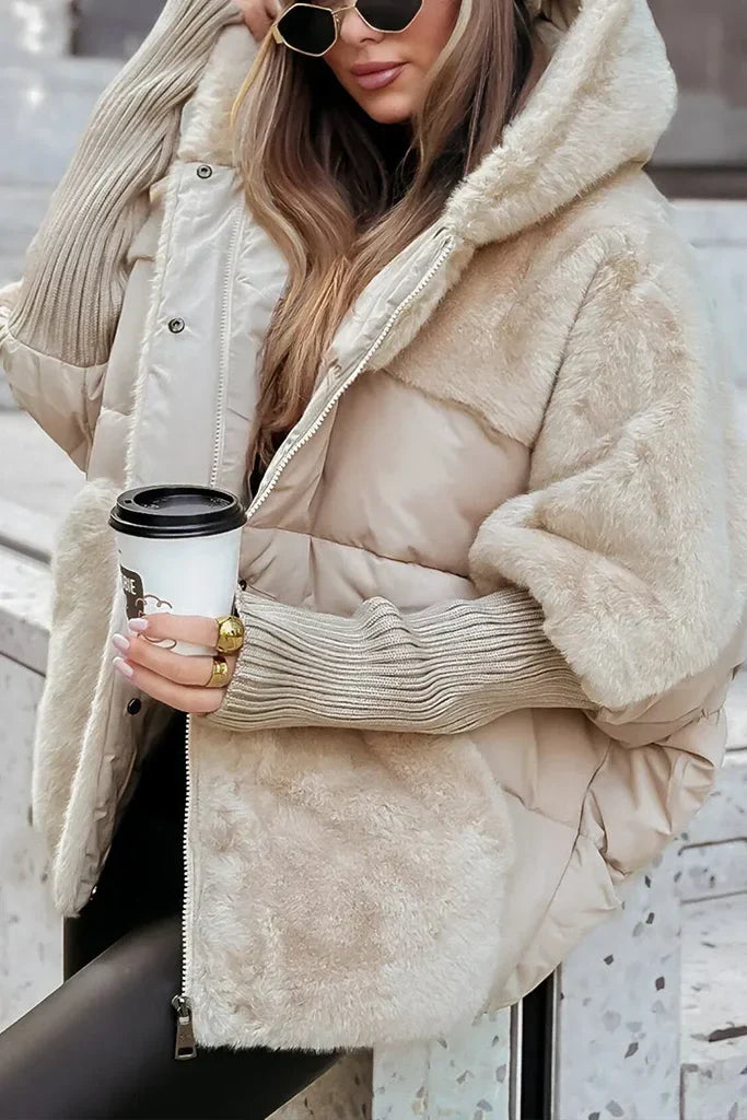 Women’s Mixed-Texture Hooded Puffer Jacket