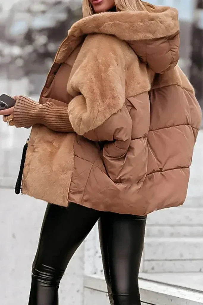 Women’s Mixed-Texture Hooded Puffer Jacket
