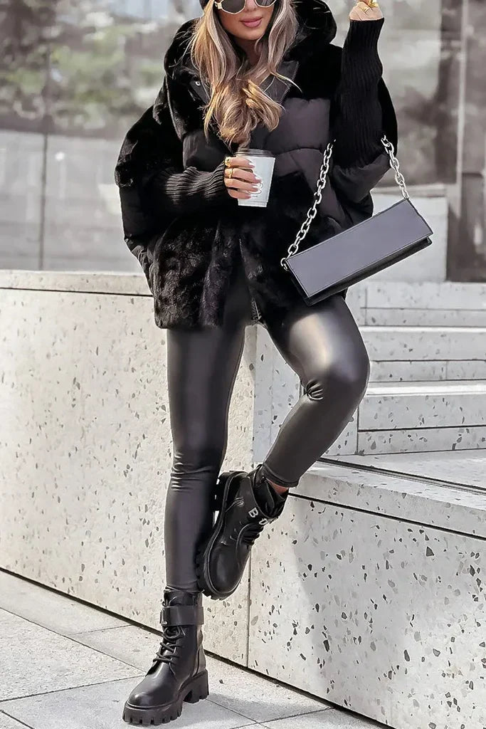 Women’s Mixed-Texture Hooded Puffer Jacket