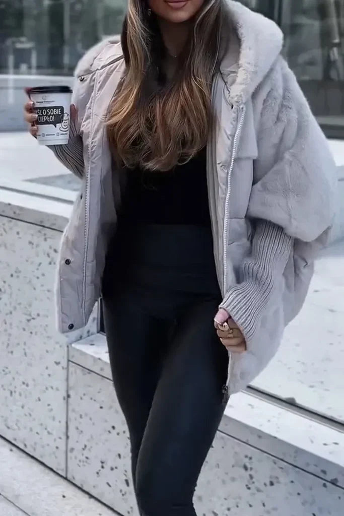 Women’s Mixed-Texture Hooded Puffer Jacket