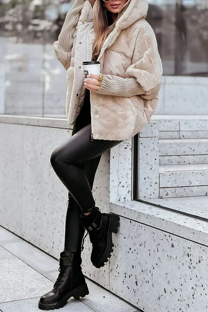 Women’s Mixed-Texture Hooded Puffer Jacket