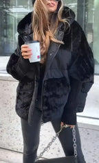 Women’s Mixed-Texture Hooded Puffer Jacket
