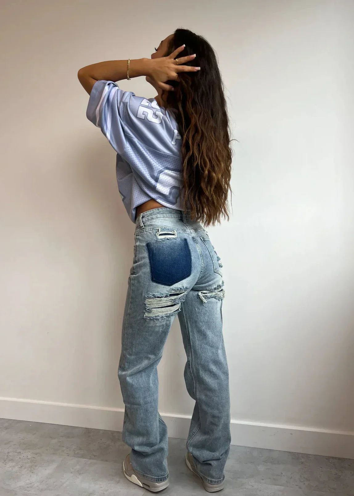 Women’s Distressed Patchwork Wide-Leg Jeans
