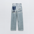 Women’s Distressed Patchwork Wide-Leg Jeans