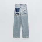 Women’s Distressed Patchwork Wide-Leg Jeans