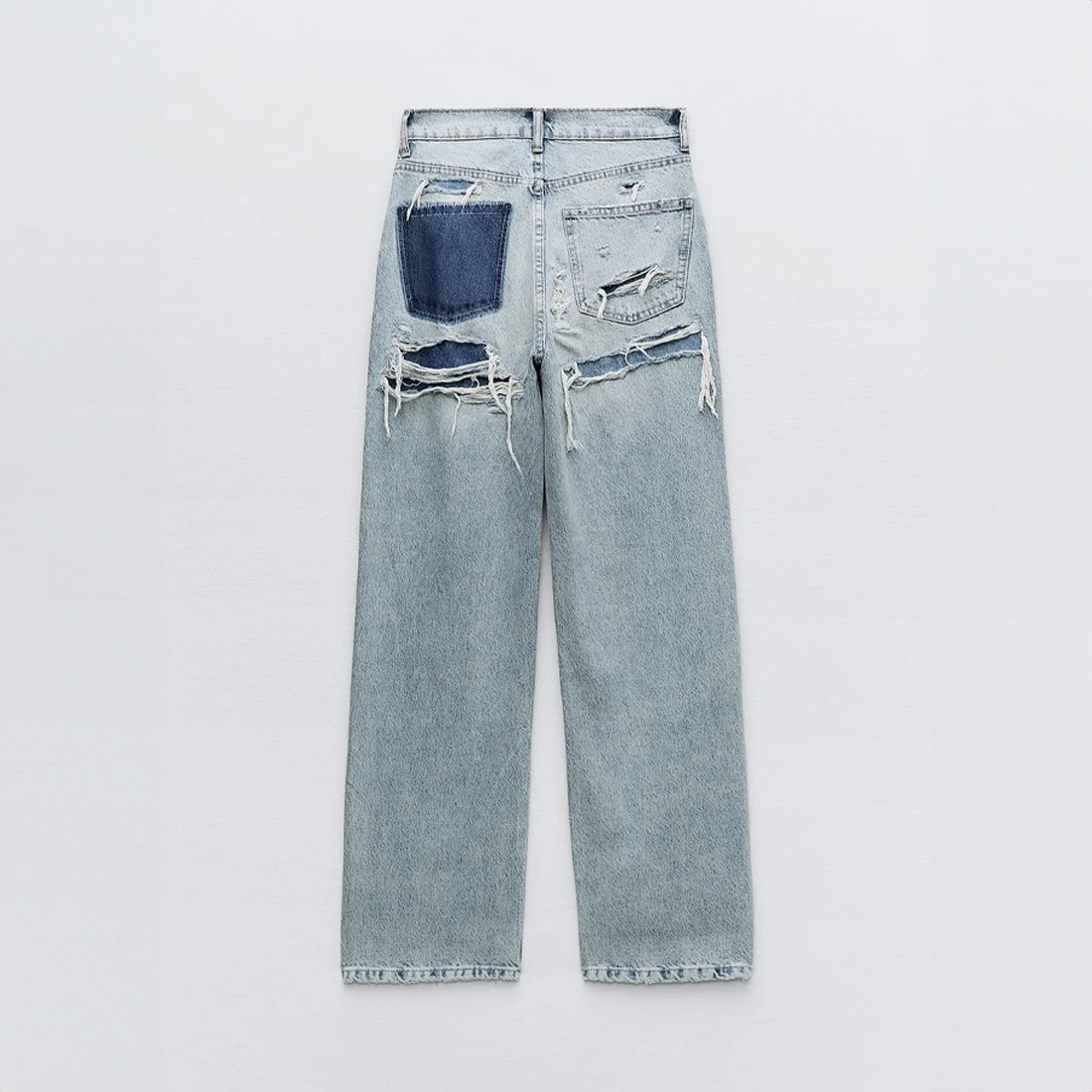 Women’s Distressed Patchwork Wide-Leg Jeans