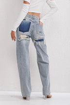 Women’s Distressed Patchwork Wide-Leg Jeans