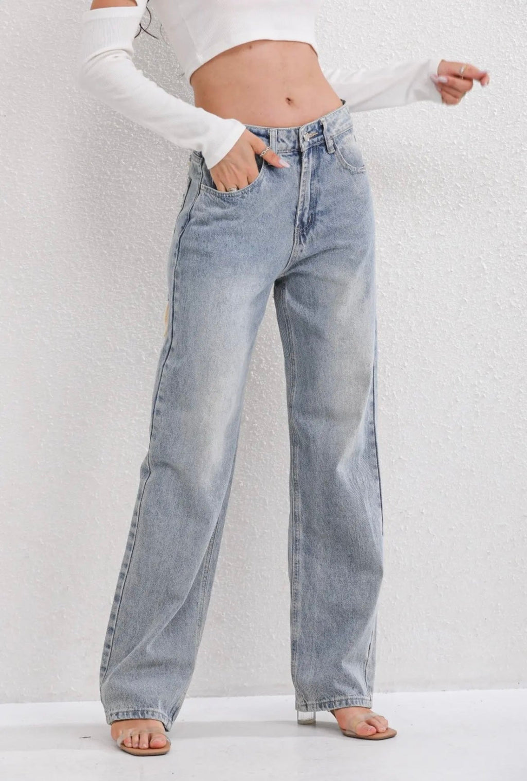 Women’s Distressed Patchwork Wide-Leg Jeans