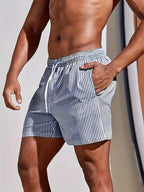 Men's Striped Drawstring Swim Shorts