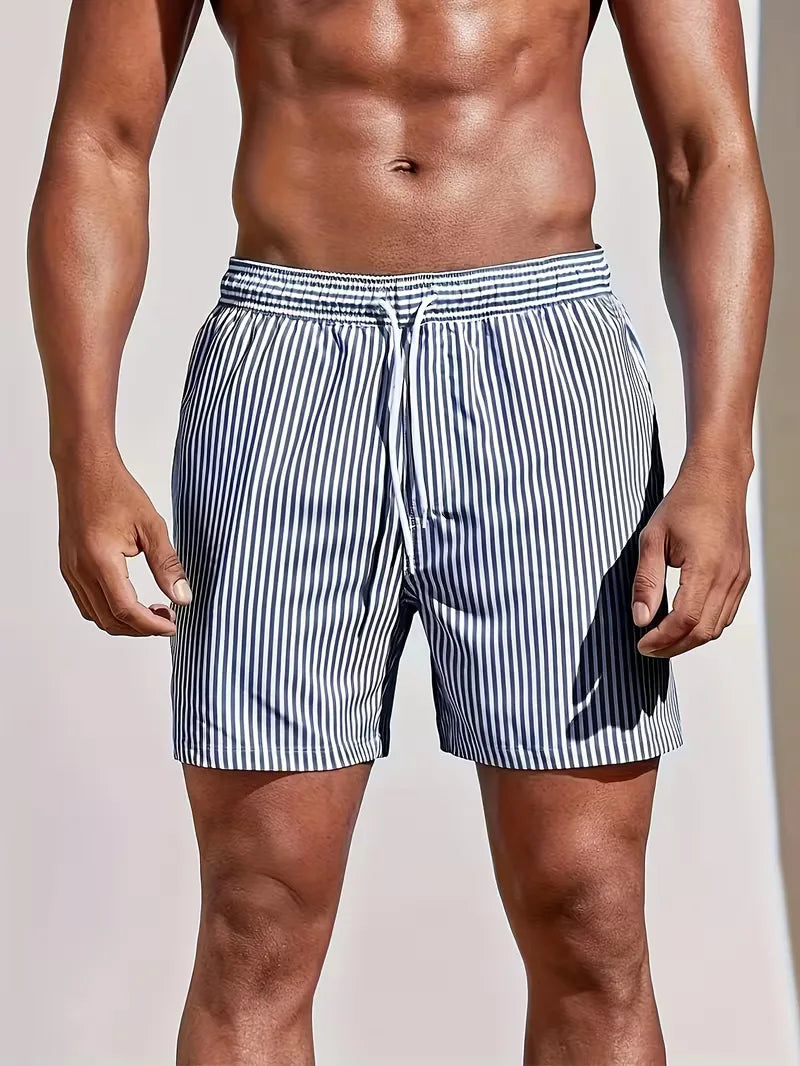 Men's Striped Drawstring Swim Shorts