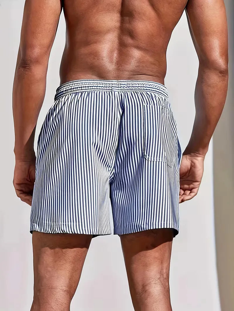 Men's Striped Drawstring Swim Shorts