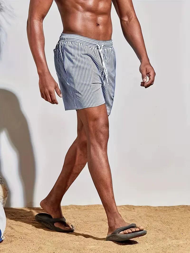 Men's Striped Drawstring Swim Shorts