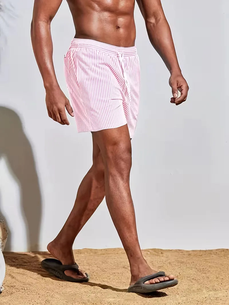 Men's Striped Drawstring Swim Shorts