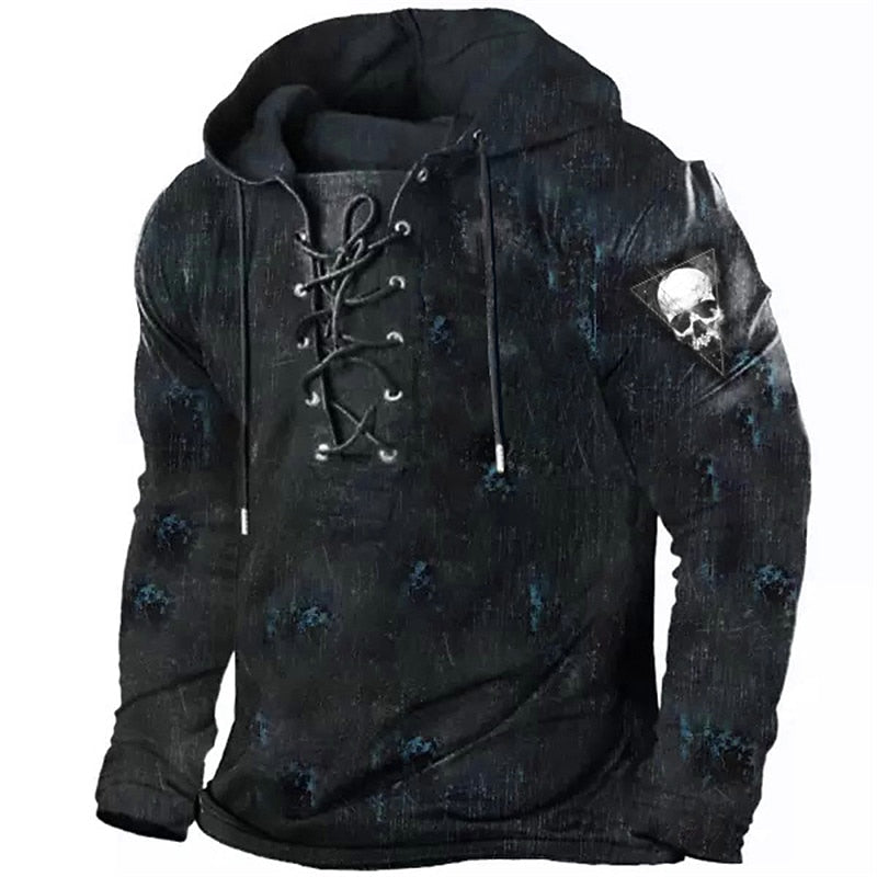 Men's Halloween Skull Lace-Up Hoodie