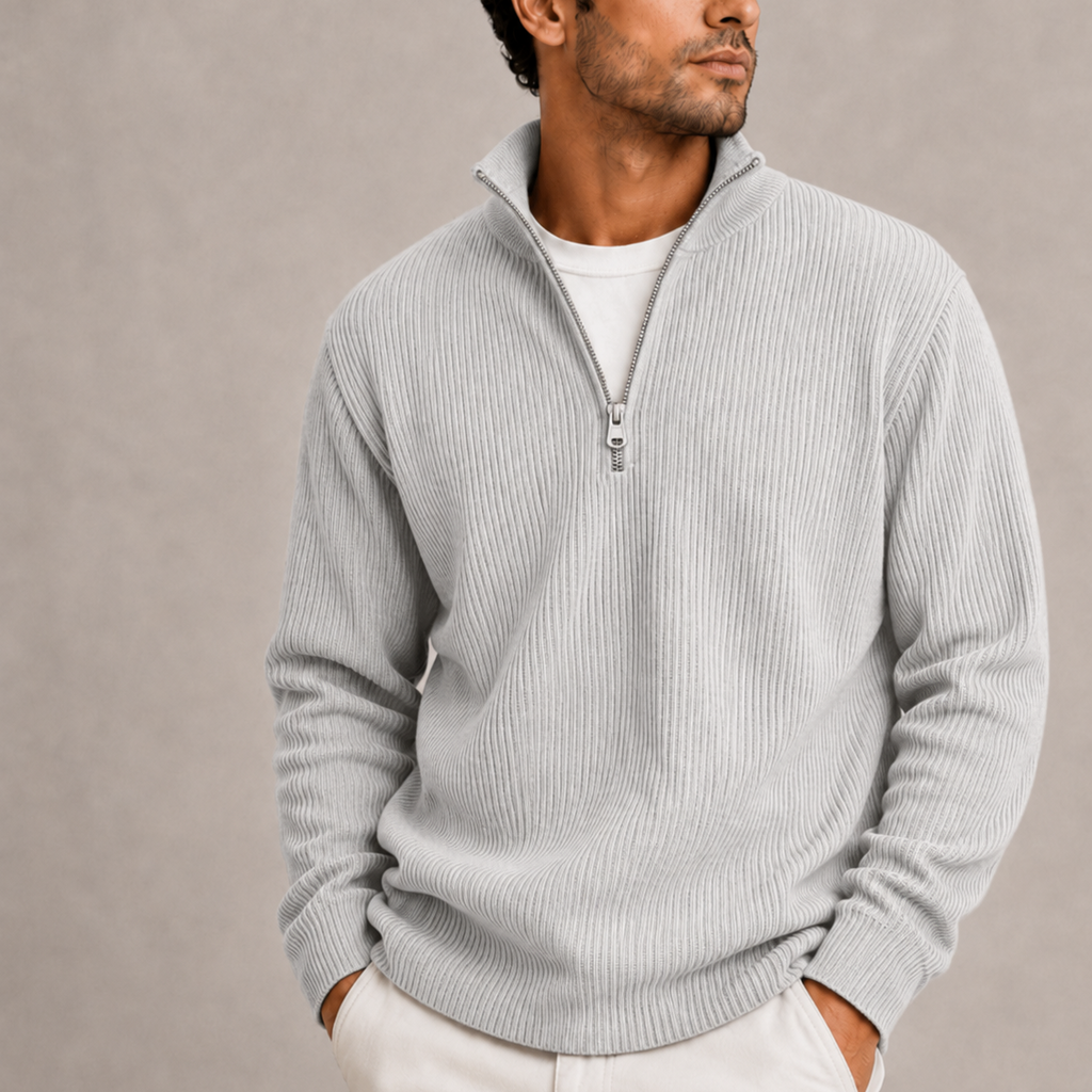 Men's Ribbed Knit Quarter Zip Sweater